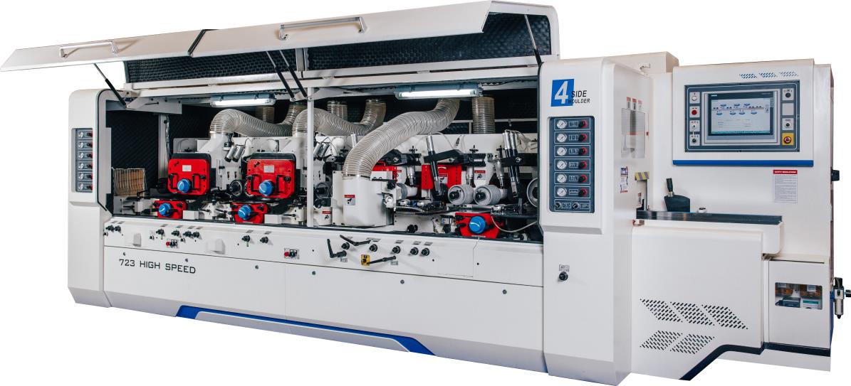 QUADRO 723 High Speed  Массивная база станка с разнесенными шпиндельными узлами  Масса  QUADRO 723 High Speed  станка 11 тонн (в 2 раза тяжелее классических четырехсторонних станков), а длина станка около 5,5 м, на 50% больше классического четырех...